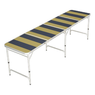 Elegant Gold & Navy Blue Vertical Stripes Beer Pong Table