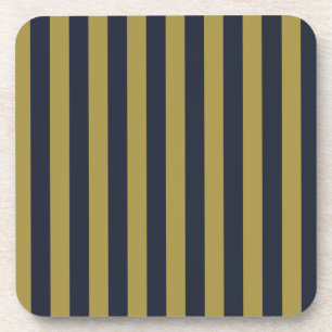 Elegant Gold & Navy Blue Vertical Stripes Beverage Coaster