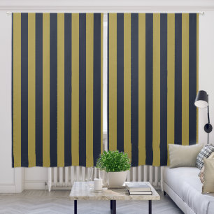 Elegant Gold & Navy Blue Vertical Stripes Blackout Curtains