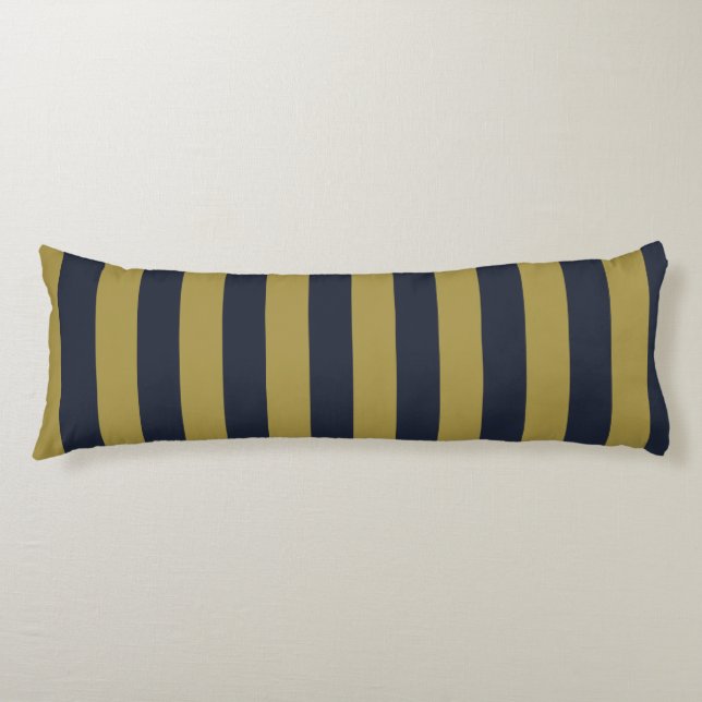 Elegant Gold & Navy Blue Vertical Stripes Body Pillow (Front)