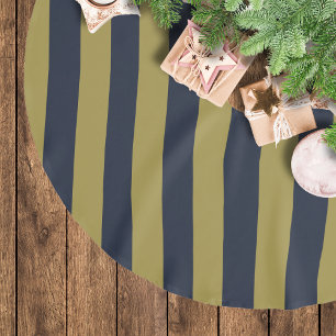 Elegant Gold & Navy Blue Vertical Stripes Brushed Polyester Tree Skirt