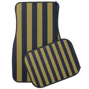 Elegant Gold & Navy Blue Vertical Stripes Car Floor Mat