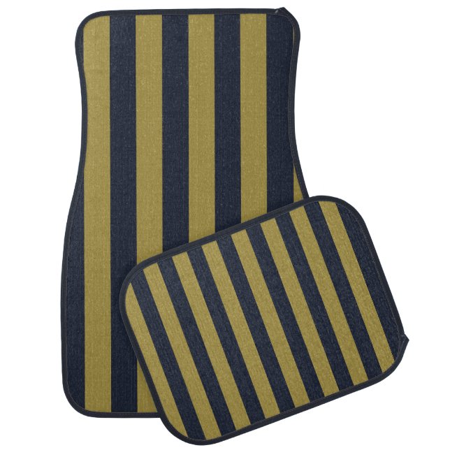Elegant Gold & Navy Blue Vertical Stripes Car Floor Mat (Set)