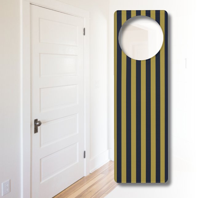 Elegant Gold & Navy Blue Vertical Stripes Door Hanger (Creator Uploaded)