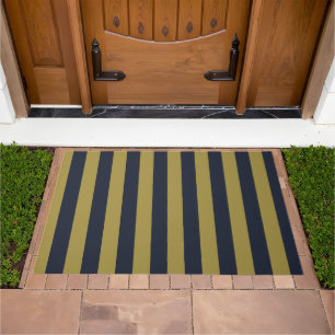 Elegant Gold & Navy Blue Vertical Stripes Doormat