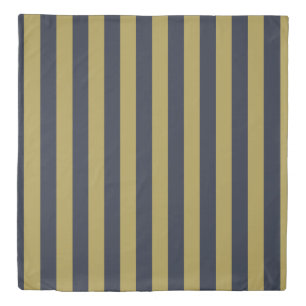 Elegant Gold & Navy Blue Vertical Stripes Duvet Cover