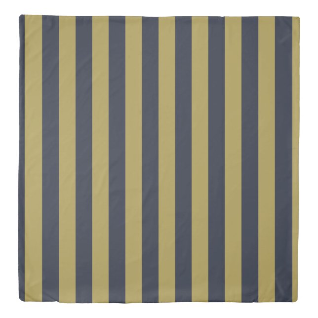 Elegant Gold & Navy Blue Vertical Stripes Duvet Cover (Front)