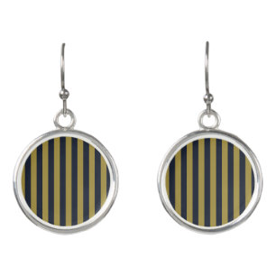 Elegant Gold & Navy Blue Vertical Stripes Earrings