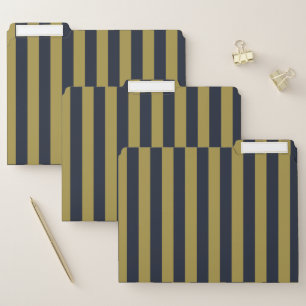 Elegant Gold & Navy Blue Vertical Stripes File Folder