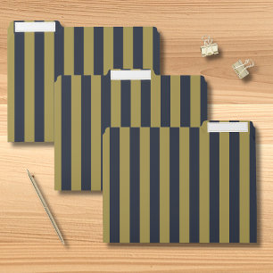 Elegant Gold & Navy Blue Vertical Stripes File Folder