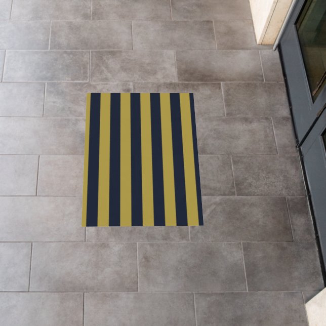 Elegant Gold & Navy Blue Vertical Stripes Floor Decals (Restaurant)