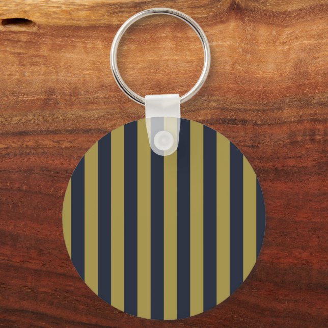 Elegant Gold & Navy Blue Vertical Stripes Keychain (Front)