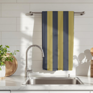 Elegant Gold & Navy Blue Vertical Stripes Kitchen Towel