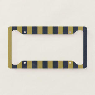 Elegant Gold & Navy Blue Vertical Stripes License Plate Frame