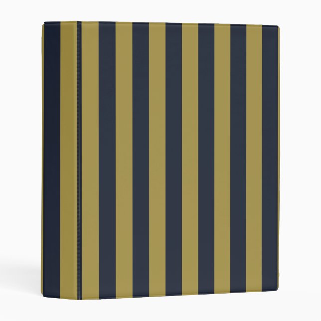 Elegant Gold & Navy Blue Vertical Stripes Mini Binder (Front/Spine)