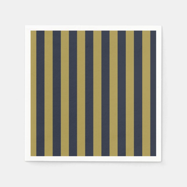 Elegant Gold & Navy Blue Vertical Stripes Napkins (Front)