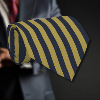 Elegant Gold & Navy Blue Vertical Stripes Neck Tie