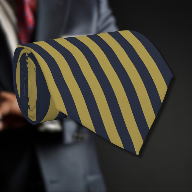 Elegant Gold & Navy Blue Vertical Stripes Neck Tie (Creator Uploaded)
