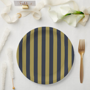Elegant Gold & Navy Blue Vertical Stripes Paper Plates