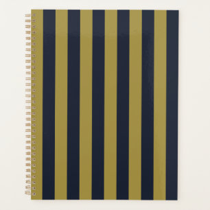 Elegant Gold & Navy Blue Vertical Stripes Planner