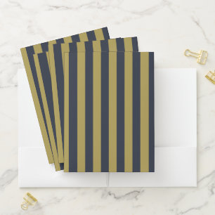 Elegant Gold & Navy Blue Vertical Stripes Pocket Folder