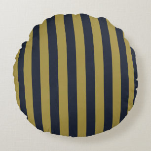 Elegant Gold & Navy Blue Vertical Stripes Round Pillow