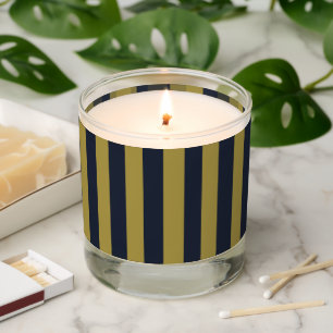 Elegant Gold & Navy Blue Vertical Stripes Scented Candle