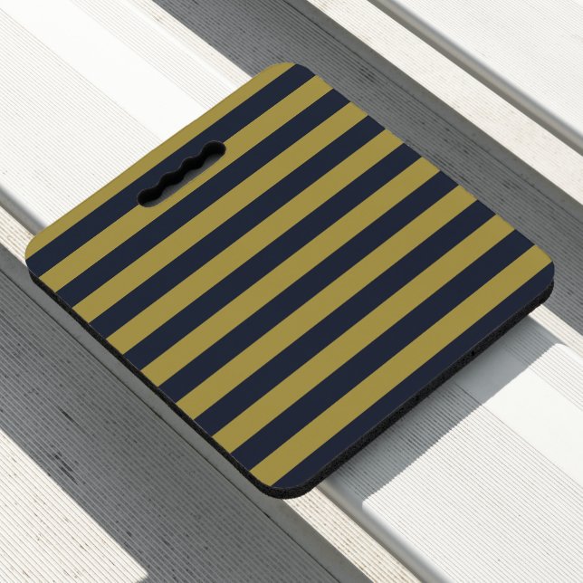 Elegant Gold & Navy Blue Vertical Stripes Seat Cushion (In Situ)