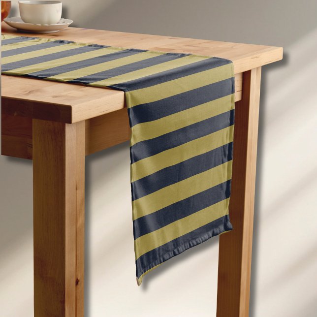 Elegant Gold & Navy Blue Vertical Stripes Short Table Runner (Creator Uploaded)