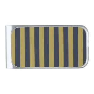Elegant Gold & Navy Blue Vertical Stripes Silver Finish Money Clip