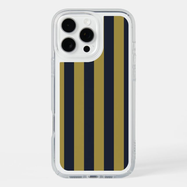 Elegant Gold & Navy Blue Vertical Stripes Speck iPhone Case (Front)