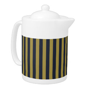 Elegant Gold & Navy Blue Vertical Stripes Teapot