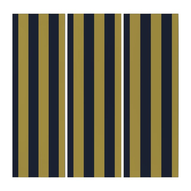 Elegant Gold & Navy Blue Vertical Stripes Triptych (Front)