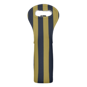 Elegant Gold & Navy Blue Vertical Stripes Wine Bag