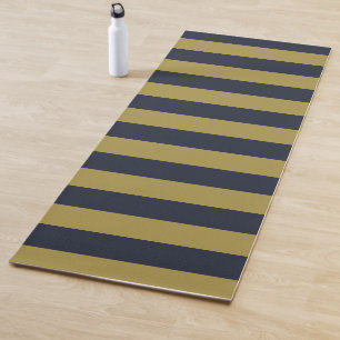 Elegant Gold & Navy Blue Vertical Stripes Yoga Mat