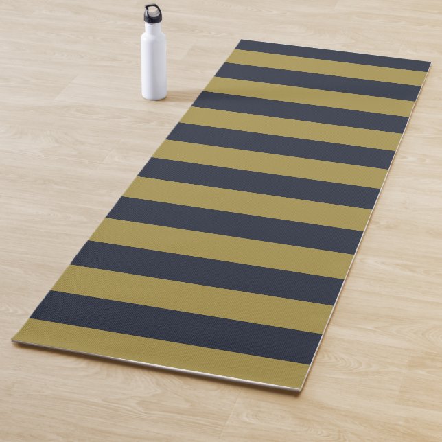 Elegant Gold & Navy Blue Vertical Stripes Yoga Mat (In Situ)