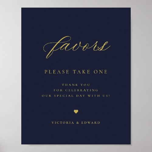 Elegant Gold Navy Blue Wedding Favor Poster