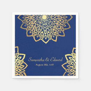 Elegant Gold Navy Blue Wedding Napkins