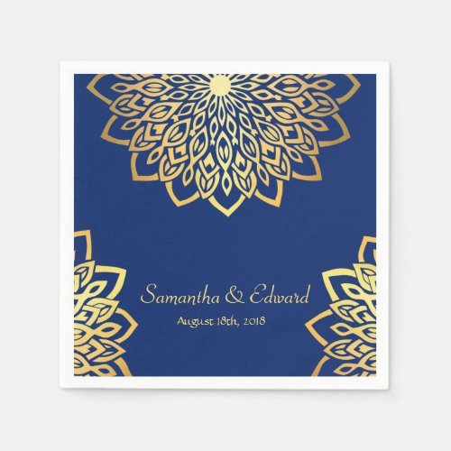 Elegant Gold Navy Blue Wedding Napkins