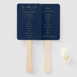 Elegant Gold Navy Blue Wedding Program Hand Fan