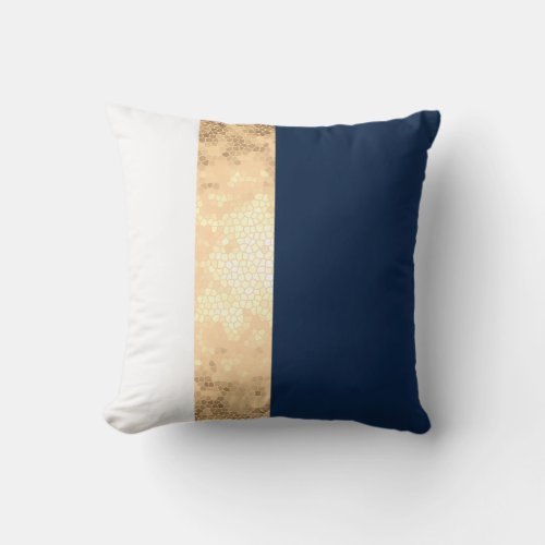 elegant gold navy blue white stripes throw pillow