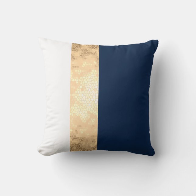 elegant gold navy blue white stripes throw pillow (Front)