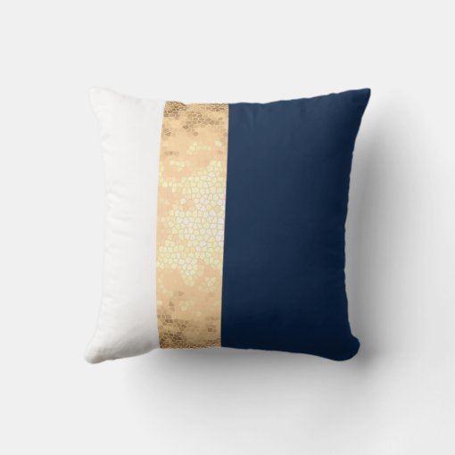 elegant gold navy blue white stripes throw pillow Zazzle