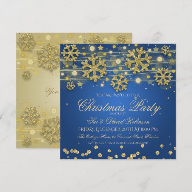 Elegant Gold & Navy Christmas Holiday Party Invitation (Front/Back)