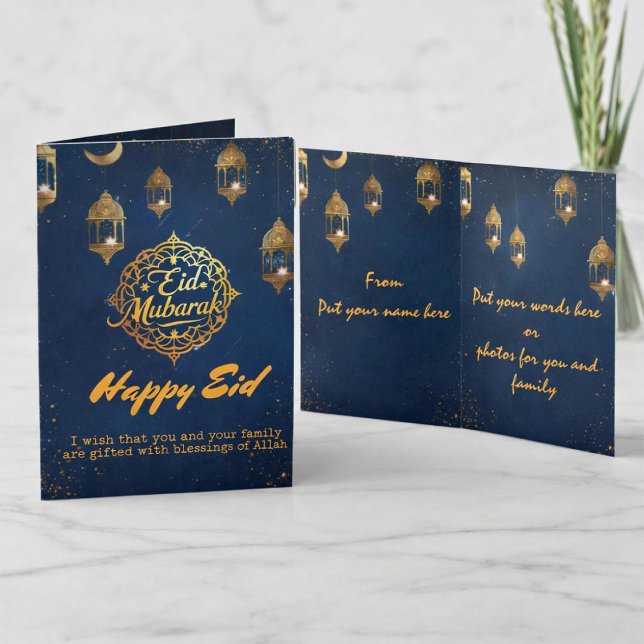 Elegant Gold & Navy Eid Mubarak Greeting Card (Creator Uploaded)