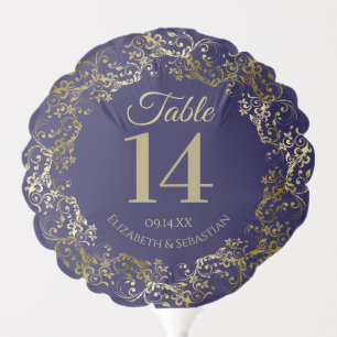 Elegant Gold & Navy Frilly Wedding Table Number Balloon