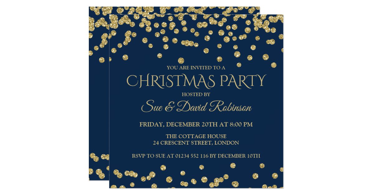 Elegant Gold Navy Glitter Christmas Holiday Party Invitation Zazzle Com