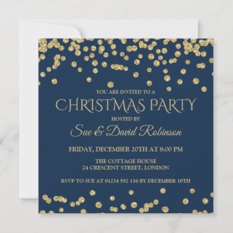 Elegant Gold Navy Glitter Christmas Holiday Party Invitation | Zazzle