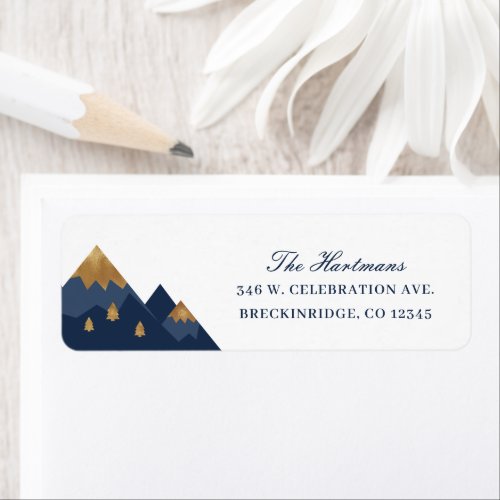 Elegant Gold Navy Mountains Return Address Label