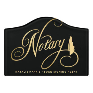 Elegant Gold & Navy Notary Loan Agent Door Sign